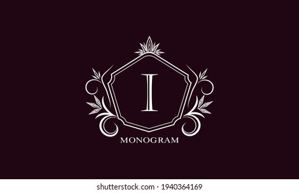Exquisite Logos mit elegantem Buchstaben I. Design eines stylischen Monogrammes, Geschäftszeichen, Symbol, heraldry
