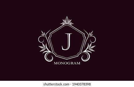 Exquisite logo with elegant letter J. Design of a stylish monogram, business sign, symbol, heraldry