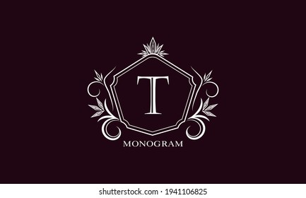 Exquisite logo with elegant letter T. Design of a stylish monogram, business sign, symbol, heraldry