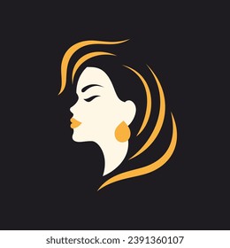 Exquisite logo graceful blonde woman with beautiful face feminine elegance vector flat Illustration. Luxury female portrait with earrings beauty portrait icon perfect for branding and identity design