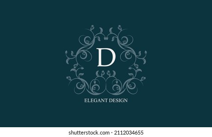 Logotipo exquisito con las iniciales D. Monograma exclusivo para restaurantes, clubes, boutiques, cafés, tarjetas de hotel. Estilo de negocio y marca de la empresa.