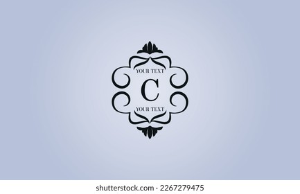 Exquisito logo con la letra С en el centro (signo, símbolo, emblema, ornamento). Monograma vectorial moderno con un lugar para el texto.