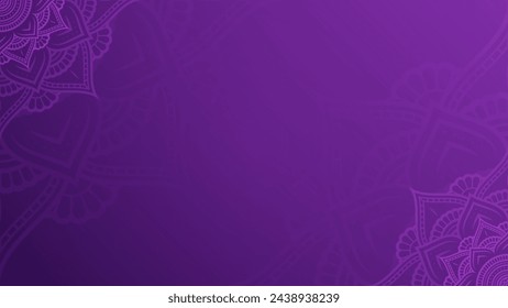 Exquisite Lotus Mandala Ornament Design on Dark Royal Purple Blank Horizontal Vector Background