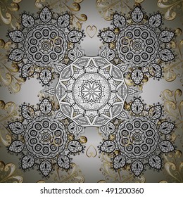 Exquisite mandala pattern design in yellow and white. Decorative elements. Vector.