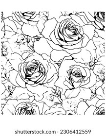Exquisite Monochrome Floral Seamless Pattern Black and White Outline Illustration for Versatile Designs