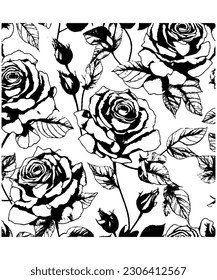 Exquisite monochrome, florennahtlose Muster Schwarzweiß-Kontrast-Illustration für vielseitige Designs