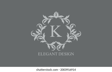 Exquisite monogram. Elegant emblem. Logo design with the letter K. Graceful business sign template, identity for restaurant, royalty, boutique, cafe, hotel, heraldic, jewelry, fashion.