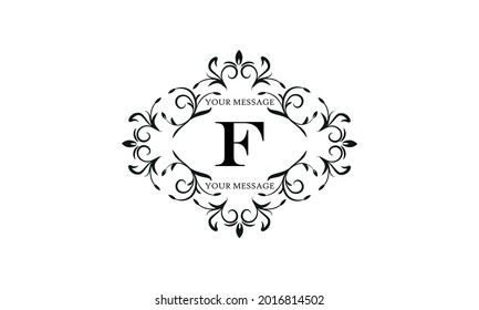 Exquisito monograma para tarjetas de invitación con la letra F. Diseño gráfico de la página, boutique, café, hotel, negocios.