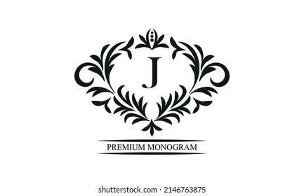 Exquisite monogram template with the initials J. Elegant logo for cafes, bars, restaurants, invitations. Business style and brand of the company.