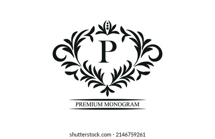 Exquisite monogram template with the initials P. Elegant logo for cafes, bars, restaurants, invitations. Business style and brand of the company.