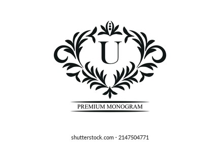 Exquisite monogram template with the initials U. Elegant logo for cafes, bars, restaurants, invitations. Business style and brand of the company.