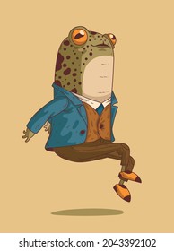Exquisite monsieur frog is gracefully floating in the air