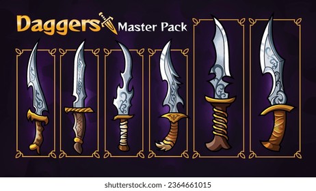 Exquisite Mythical Dagger Collection Legendary Handcrafted Blades for Gaming and Fantasy Worlds - Stunning Vector Illustration
