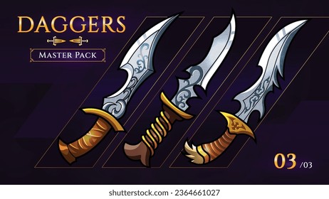 Exquisite Mythical Dagger Collection Legendary Handcrafted Blades for Gaming and Fantasy Worlds - Stunning Vector Illustration