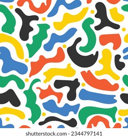 Exquisite organic blob shapes seamless surface pattern. Aesthetic whimsical arrangement of hand drawn Matisse style chaotic doodle shapes. Allover print blotch repeat textured background. 
