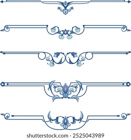 Exquisite ornamental rule lines vector set, created by author, not AI generated. Page decoration design elements in Oriental and Turkish style, great for greeting cards and wedding invitations.