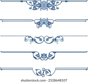 Exquisite ornamental rule lines vector set, created by author, not AI generated. Page decoration design elements in Oriental and Turkish style, great for greeting cards and wedding invitations.