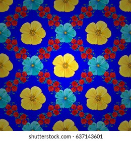 Exquisite pattern with cosmos flowers in vintage style. Beautiful pattern for decoration and design. Watercolor seamless pattern with cosmos flowers. Trendy print on a blue background.