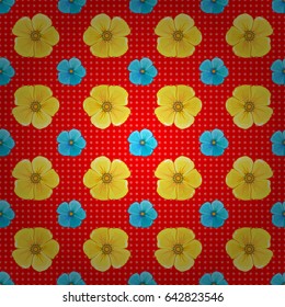 Exquisite pattern with cosmos flowers in vintage style. Trendy print with watercolor ditsy cosmos flowers on a red background. Beautiful vector seamless pattern for decoration and design.