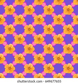 Exquisite pattern with cosmos flowers in vintage style. Beautiful pattern for decoration and design. Watercolor seamless pattern with cosmos flowers. Trendy print on a violet background.