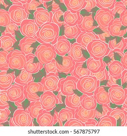Exquisite pattern for design with rose flowers. Trendy print. Seamless watercolor pattern with orange roses. Vintage, retro. Beautiful pattern for decoration and design.