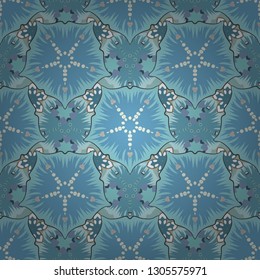 Exquisite pattern with flowers, watercolor effect. Trendy print in vintge style. Beautiful vector pattern for decoration and design. Watercolor seamless pattern with flowers in gray and blue colors.