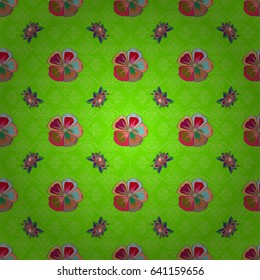 Exquisite pattern with flowers, watercolor effect. Beautiful vector pattern for decoration and design. Watercolor seamless pattern with flowers in red and green colors. Trendy print in vintge style.