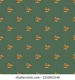 Exquisite pattern of forget-me-not flowers. Seamless pattern with forget-me-not flowers in green, brown and beige colors. Vintage style trendy print. Beautiful vector pattern for decoration and design