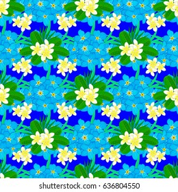 Exquisite pattern with forget-me-not flowers in vintage style. Trendy print with watercolor ditsy forget-me-not flowers on a blue backdrop. Beautiful vector seamless pattern for decoration and design.