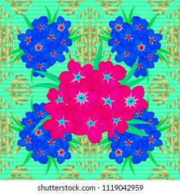 Exquisite pattern of primrose flowers. Vintage style trendy print. Watercolor seamless pattern with primrose flowers on a green background. Beautiful vector pattern for decoration and design.