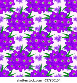 Exquisite pattern of primula flowers. Vintage style trendy print. Watercolor seamless pattern with primula flowers on a beige background. Beautiful vector pattern for decoration and design.