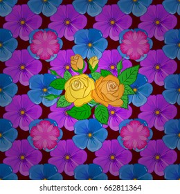 Exquisite pattern with rose flowers in vintage style. Trendy print with watercolor ditsy rose flowers and green leaves on red background. Beautiful vector seamless pattern for decoration and design.