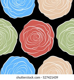 Exquisite pattern for textile design, fabric, printing. Seamless watercolor pattern with neutral, blue and pink roses. Vintage, retro pattern. Trendy print. Beautiful pattern for decoration and design