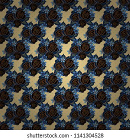 Exquisite pattern, watercolor sketch with flowers, vintage style. Watercolor seamless pattern with flowers. Trendy print in beige, black and blue colors. Beautiful pattern for decoration and design.
