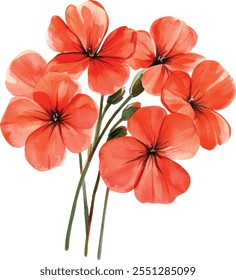 Exquisite pink geranium branch with leaves. Handcrafted watercolor art, fine floral arrangements.