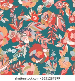 Excelente padrão retro floral sem emenda. Perfeito para têxteis, embalagens, vestuário e decoração de casa. Design de alta qualidade, pronto para comercialização.