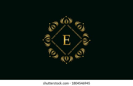 Exquisite round monogram with the letter E. Golden creative logo on a dark green background. Vector illustration of business, cafe, office, restaurant, heraldry.