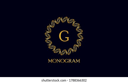 Exquisite round monogram with the letter G. Spectacular calligraphic logo design business sign, restaurant, royalty, boutique, cafe, hotel.