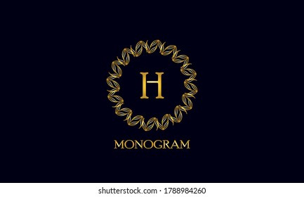 Exquisite round monogram with the letter H. Spectacular calligraphic logo design business sign, restaurant, royalty, boutique, cafe, hotel.