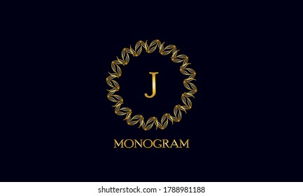 Exquisite round monogram with the letter J. Spectacular calligraphic logo design business sign, restaurant, royalty, boutique, cafe, hotel.