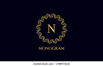 Exquisite round monogram with the letter N. Spectacular calligraphic logo design business sign, restaurant, royalty, boutique, cafe, hotel.