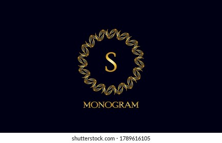 Exquisito monograma redondo con la letra S. Espectacular logo caligráfico diseño de negocios, restaurante, royalty, boutique, café, hotel.