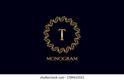 Exquisite round monogram with the letter T. Spectacular calligraphic logo design business sign, restaurant, royalty, boutique, cafe, hotel.