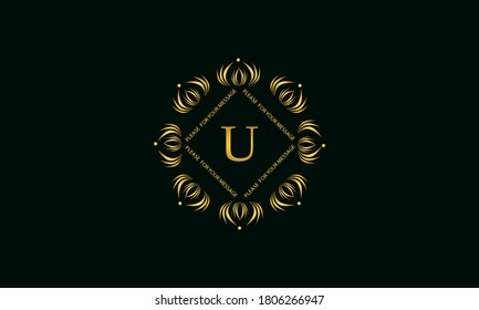 Exquisite round monogram with the letter U. Golden creative logo on a dark background. Vector illustration of business, cafe, office, restaurant, heraldry.