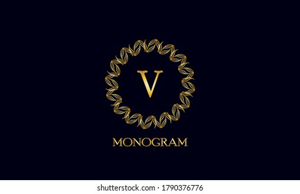 Exquisite Rundmonogramm mit dem Buchstaben V. Spektakuläre kalligrafische Logo Design Business-Zeichen, Restaurant, Königshaus, Boutique, Café, Hotel.