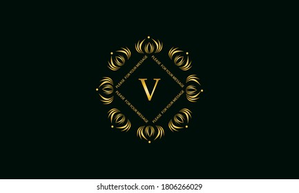 Exquisite round monogram with the letter V. Golden creative logo on a dark background. Vector illustration of business, cafe, office, restaurant, heraldry.