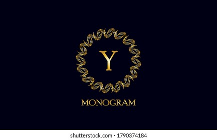 Exquisite round monogram with the letter Y. Spectacular calligraphic logo design business sign, restaurant, royalty, boutique, cafe, hotel.
