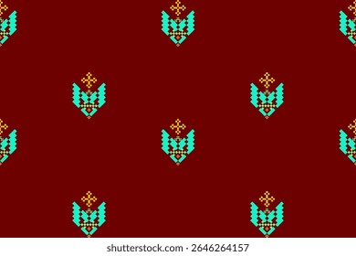 Excelente padrão de arte étnica em pixels, sem emenda, apresentando florais detalhados, motivos em diamante, branco, fundo preto impressionante. Ideal para tecidos sofisticados, moda elegante, designs digitais, artesanato