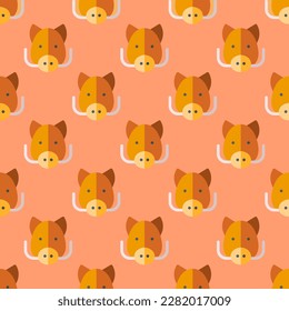 Exquisite square tile adorned with an amusing animal portrait. Seamless pattern with boar on rajah background. Design for a notebook with an animal print.