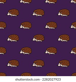 Exquisite square tile adorned with an amusing animal portrait. Seamless pattern with hedgehog on persian indigo background. Design for a mug featuring an animal.